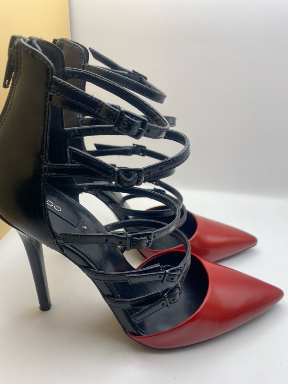 ALDO Kieu Red & Black Cage Heels Size 7 - Picture 13 of 14